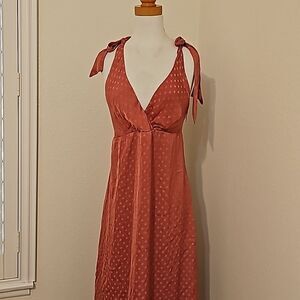 Show Me Your Mumu Arlene Dress Sangria Halter Silky Dots Print Midi High Waist …